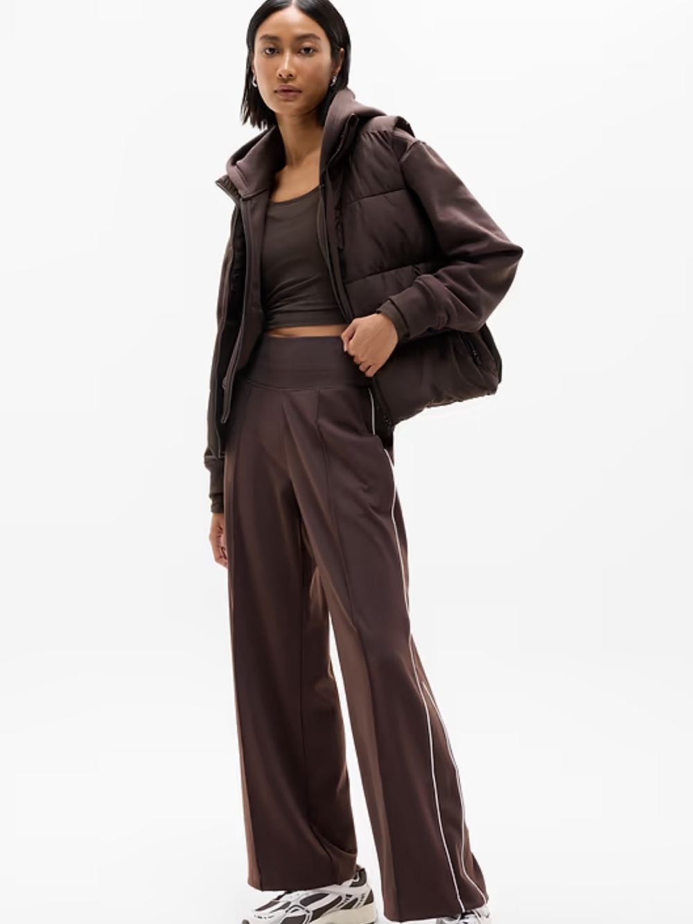 Athleta Venice High Rise Track Stripe
Wide Leg Pant In Mocha Size XS/P